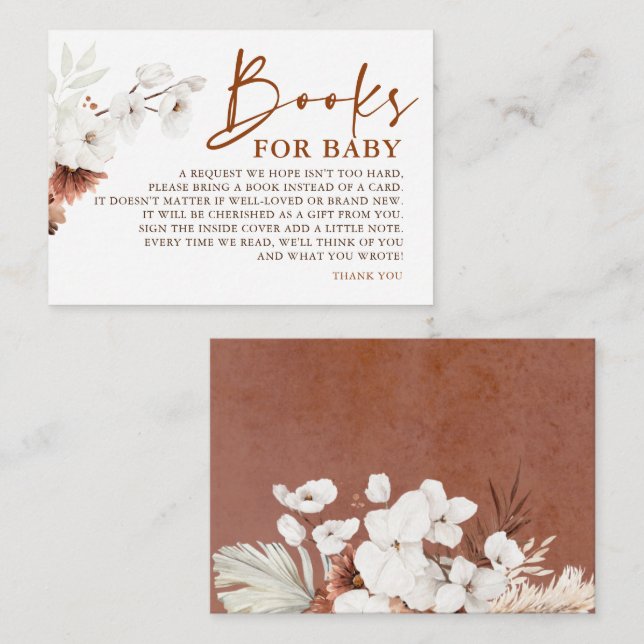 Terracotta Floral Book For Baby Baby Shower Enclosure Card (Front/Back)