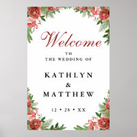 Terracotta Floral Bough Winter Wedding Welcome    