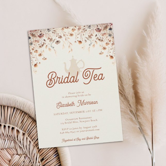 Terracotta Floral Bridal Shower Tea Wildflowers Invitation (terracotta floral bridal shower tea invitation modern elegant wildflowers meadow garden flowers boho)