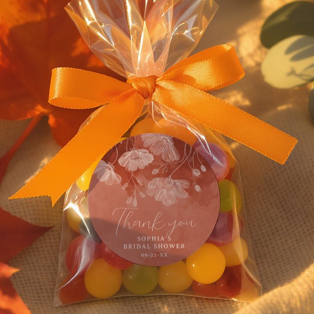 Terracotta Floral Bridal Shower Thank You Sticker (Thank You Fall Event Favor Stickers)