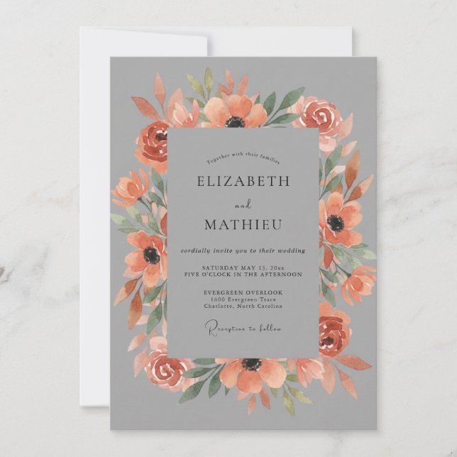 Terracotta Floral Brushstroke Wedding Invitation (Front)