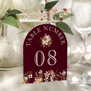 Terracotta Floral Burgundy Acrylic Table Number