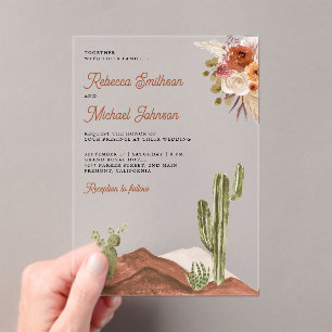 Terracotta Floral Cactus Wedding Acrylic Invitations