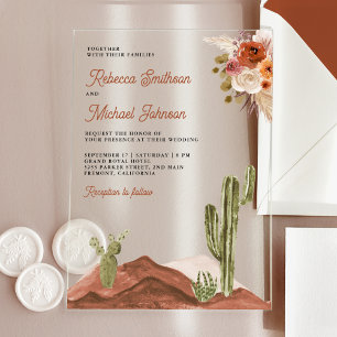 Terracotta Floral Cactus Wedding Acrylic Invitations