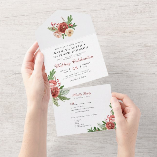 Terracotta Floral Christmas Foliage Winter Wedding All In One Invitation (Tearaway)