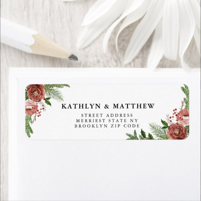 Terracotta Floral Christmas Wedding Return Address (Creator Uploaded)