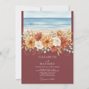 Terracotta Floral Coastal Wedding Invitation