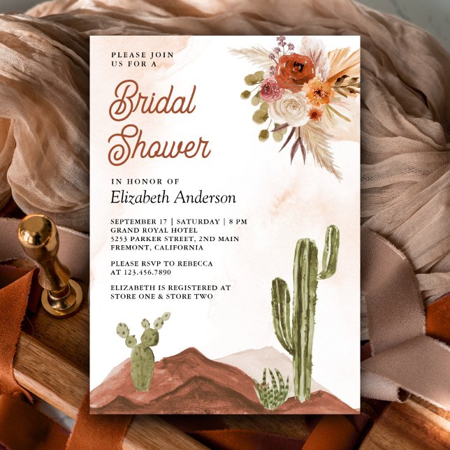 Terracotta Floral Desert Cactus Bridal Shower Invitation (Creator Uploaded)