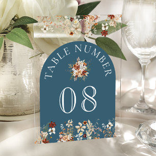 Terracotta Floral Dusty Blue Acrylic Table Number