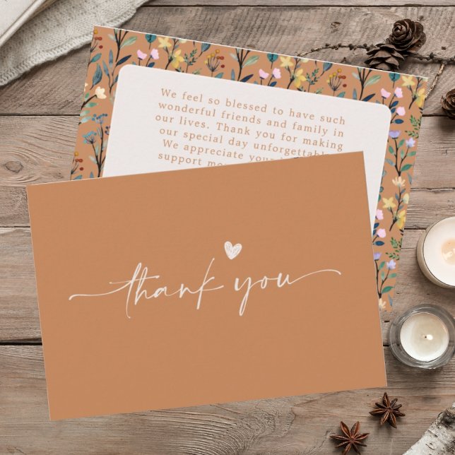 Terracotta Floral Elegant Calligraphy Message Thank You Card (Creator Uploaded)