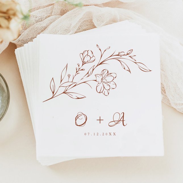Terracotta Floral Elegant Couple Monogram Wedding Napkin (Creator Uploaded)