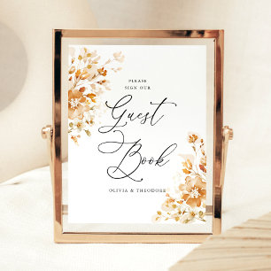 Terracotta Floral Elegant Guest Book Wedding Table Pedestal Sign