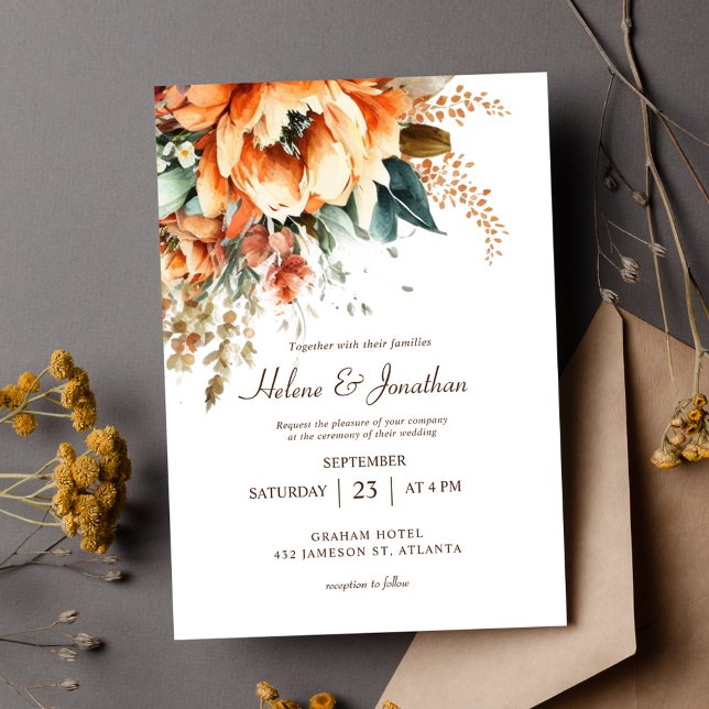 Terracotta Floral Elegant Rustic Fall Wedding Invitation (Terracotta Floral Elegant Rustic Fall Wedding Invitation)