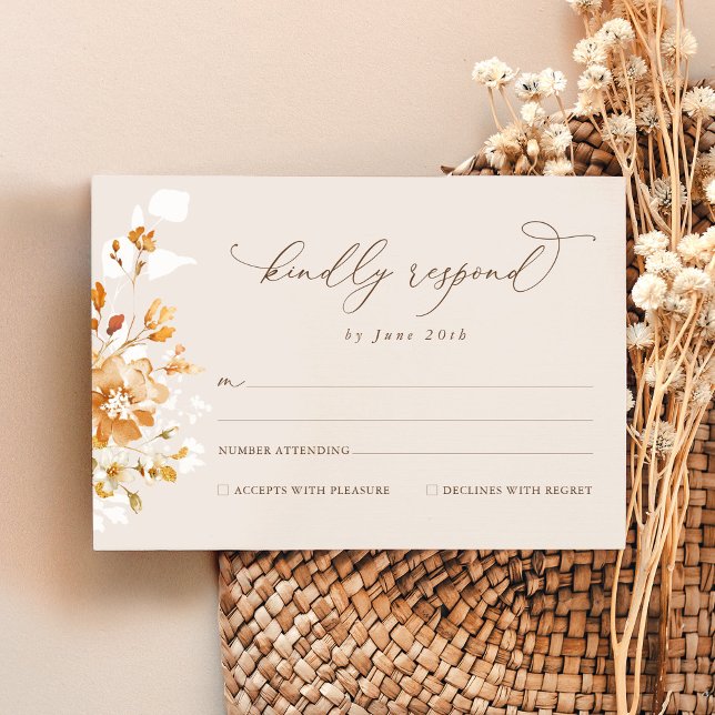 Terracotta Floral Elegant Watercolor Wedding RSVP Card (Terracotta floral wedding RSVP card with elegant typography, neutral watercolor bridal stationery)