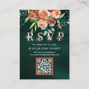 Terracotta Floral Emerald QR Code RSVP Wedding Enclosure Card
