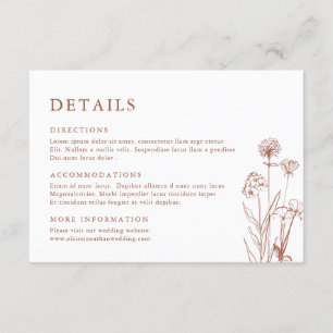 Terracotta Floral Fall Wildflower Wedding Details Enclosure Card