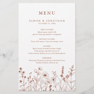 Terracotta Floral Fall Wildflower Wedding Menu