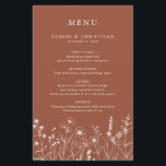Terracotta Floral Fall Wildflower Wedding Menu<br><div class="desc">Add charm to your reception tables with this terracotta wildflower wedding menu card. Featuring delicate autumn florals and a clean layout,  it’s perfect for rustic,  outdoor,  or barn weddings. Customise with your food and drink details to suit your big day.</div>