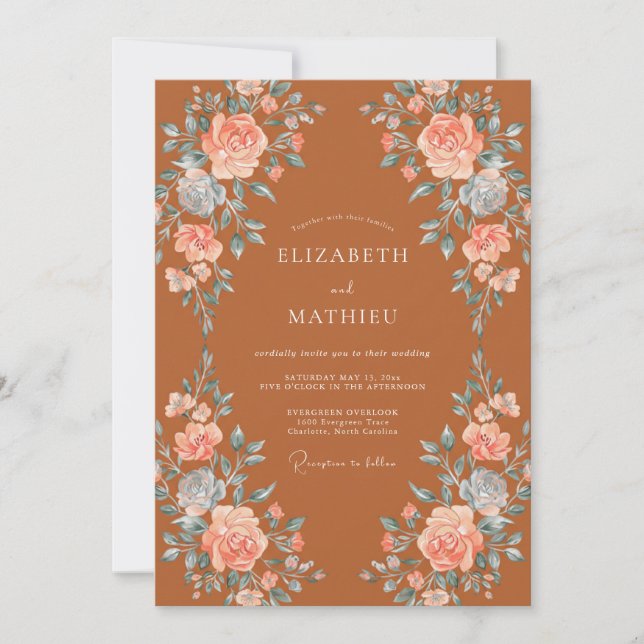 Terracotta Floral Flourish Wedding Invitation (Front)