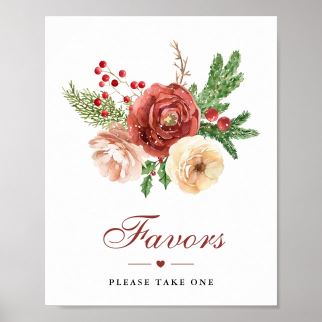 Terracotta Floral Foliage Winter Wedding Favors Poster (Creator Uploaded)