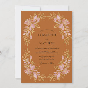 Terracotta Floral Garland Romance Wedding Invitation