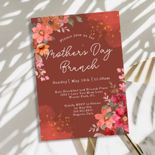 Terracotta Floral Gold Peach Mother's Day Brunch Invitation