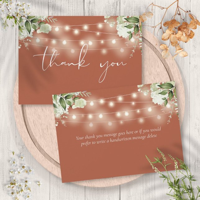 Terracotta Floral Greenery String Lights Thank You Card (Terracotta Floral Greenery String Lights Thank You Card)