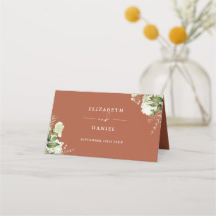 Terracotta Floral Greenery Wedding Folded Place Card