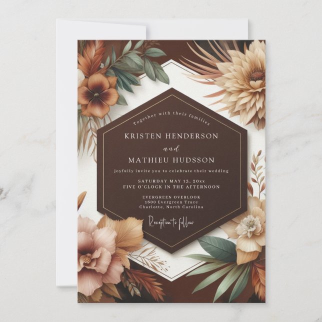 Terracotta Floral Harvest Wedding Invitation (Front)