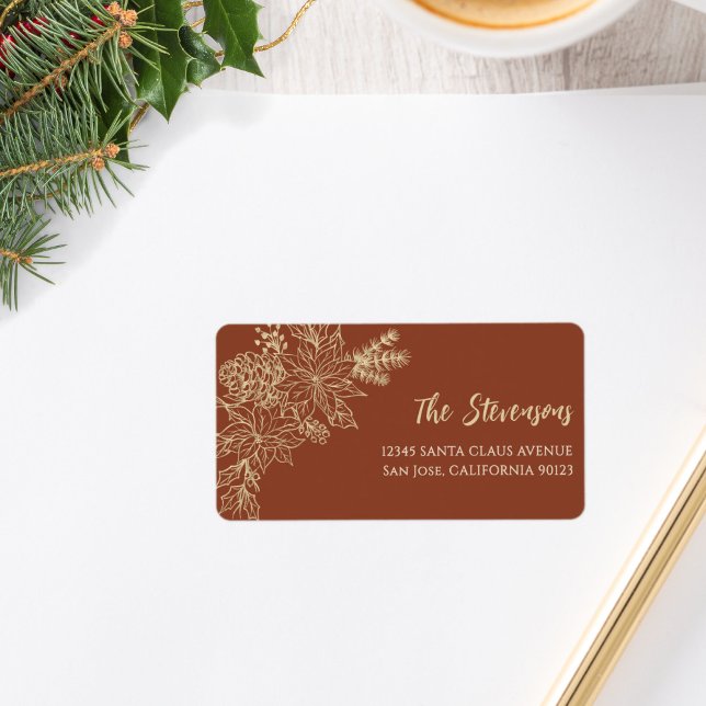 Terracotta Floral Holiday Return Address Label (Creator Uploaded)