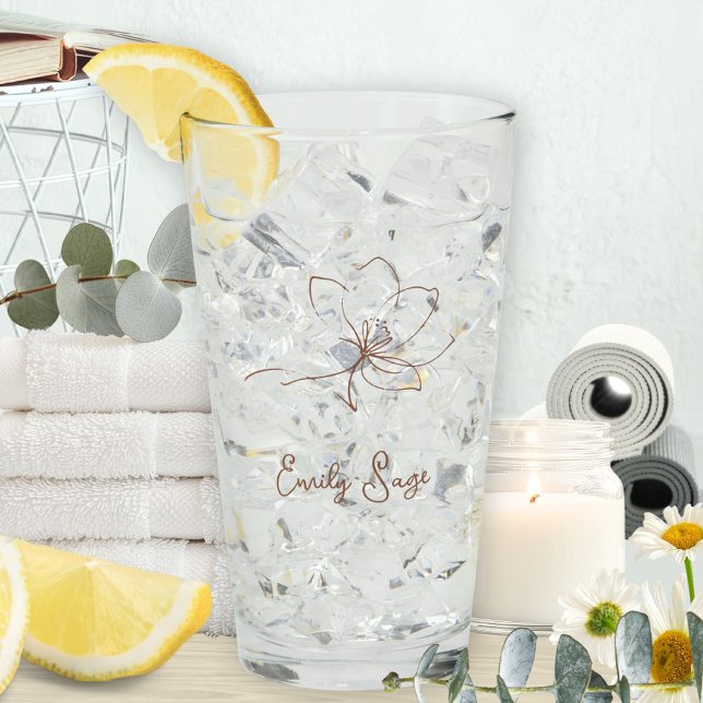 Terracotta Floral Line Art Minimalist Zen Glass (Minimalist Floral Zen Line Art Terracotta Glass ©Susanne Sachers - Sunny Wanderlust 🌞✈️)