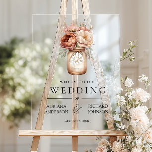 Terracotta Floral Mason Jar Wedding Welcome Acrylic Sign