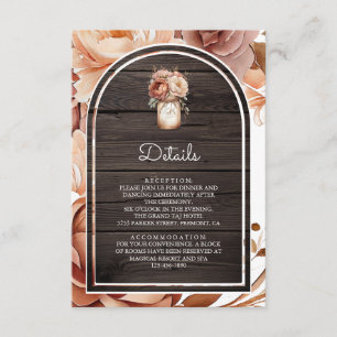 Terracotta Floral Mason Jar Wood Wedding Details Enclosure Card