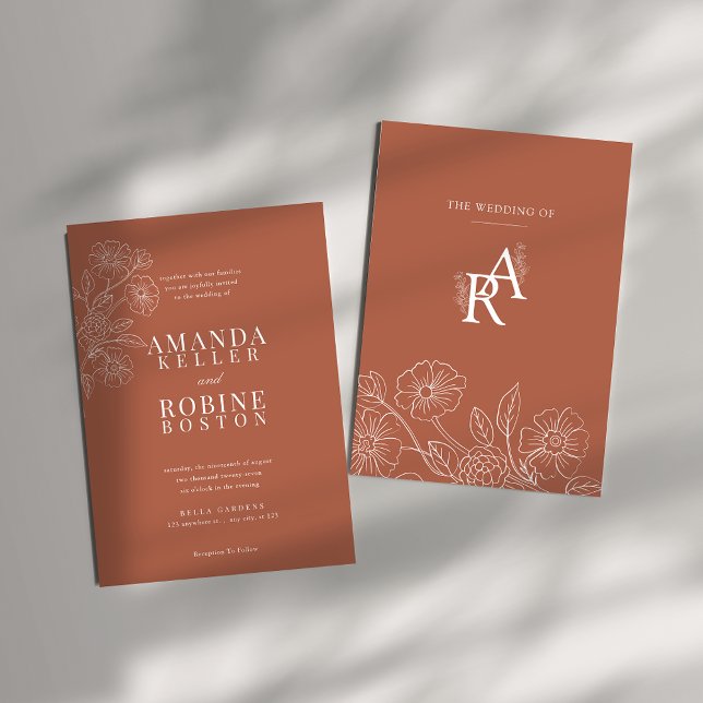 Terracotta Floral Minimalist Wedding Invitation (Creator Uploaded)