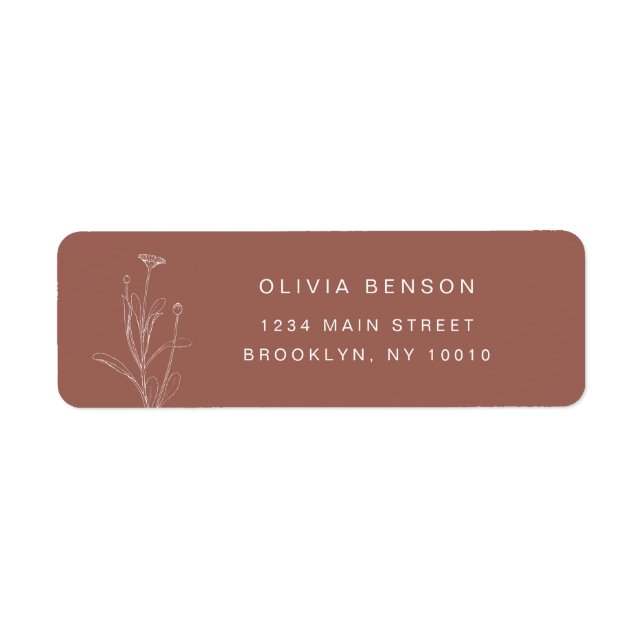 Terracotta Floral Modern Chic Return Address Label (Front)
