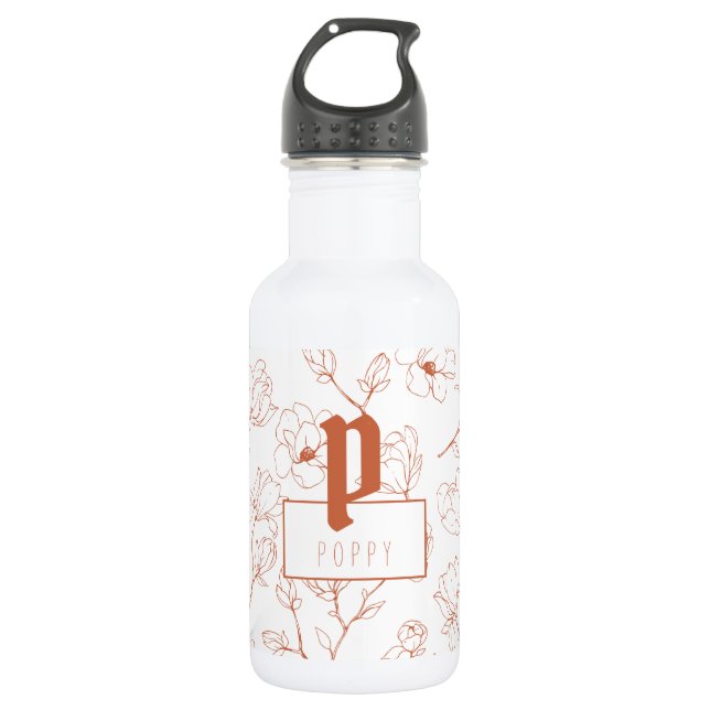 Terracotta Floral Monogram Name 532 Ml Water Bottle (Front)