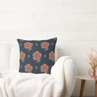 Terracotta Floral Moody Blue Minimalist Throw Cushion