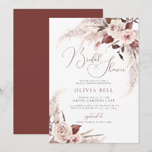Terracotta Floral Pampas Earthy Boho Bridal Shower Invitation