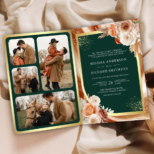 Terracotta Floral Pampas Gold Emerald Wedding Invitation