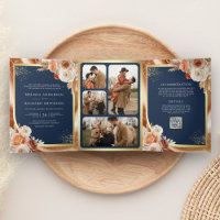 Terracotta Floral Pampas Gold Navy Blue Wedding