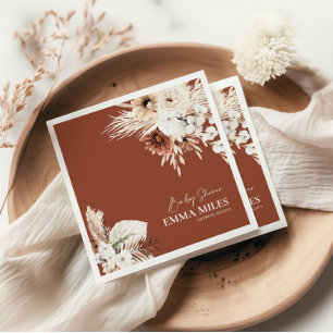 Terracotta Floral Pampas Grass Baby Shower Napkins