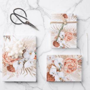 Terracotta Floral Pampas Grass Pattern Elegant Wra Wrapping Paper Sheet
