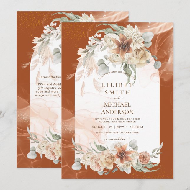Terracotta Floral Pampas Grass REHEARSAL DINNER (Front/Back)