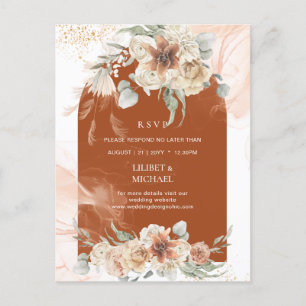 Terracotta Floral Pampas Grass RSVP WEDDING Postca Postcard