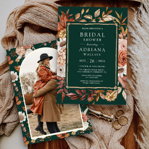 Terracotta Floral Photo Emerald Bridal Shower  Invitation