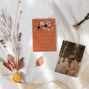 Terracotta Floral Photo Save the Date