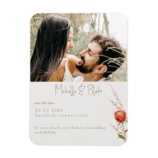 Terracotta Floral Photo Wedding Save the Date Magnet (Vertical)
