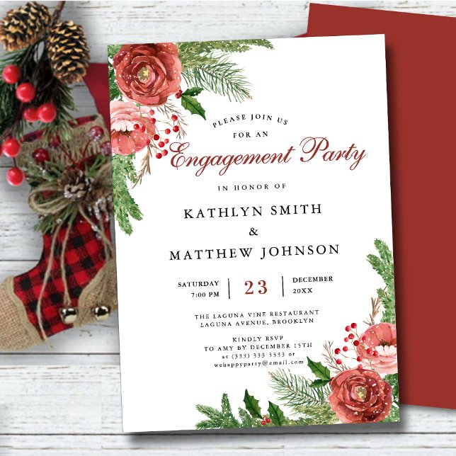Terracotta Floral Pine Bough Engagement Party Invitation (Creator Uploaded)