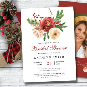 Terracotta Floral Pine Bough Foliage Bridal Shower Invitation