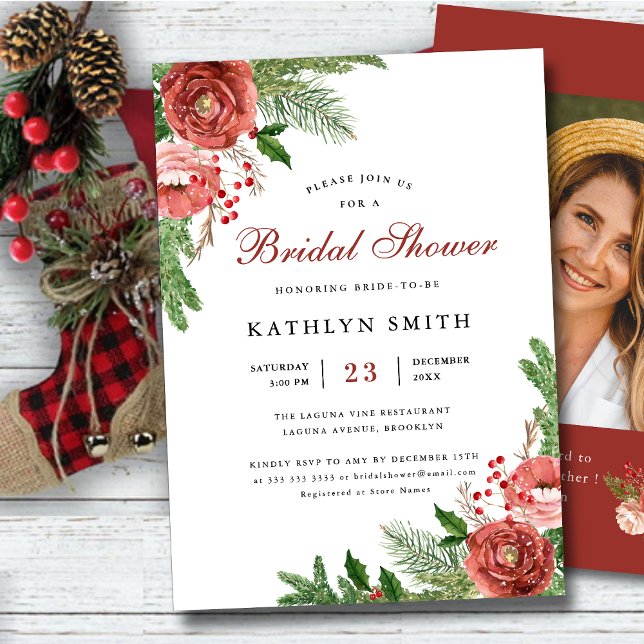 Terracotta Floral Pine Bough Foliage Bridal Shower Invitation (Creator Uploaded)